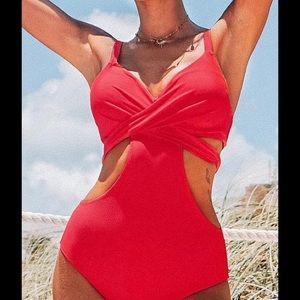 Cupshe one piece red with side cut outs